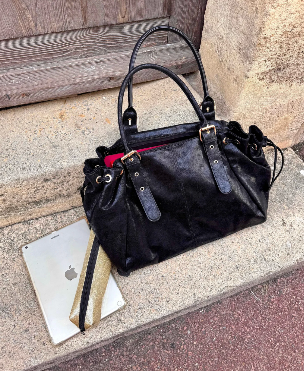 Sac à main pour les cours XXL noir irisé, similicuir