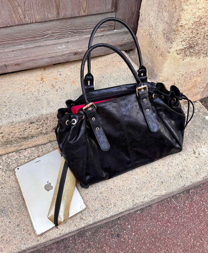 Sac à main pour les cours XXL noir irisé, similicuir