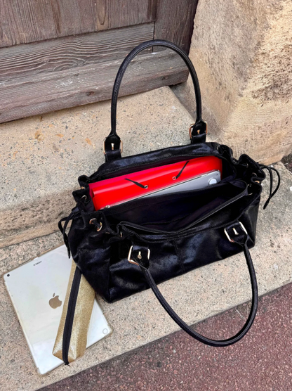 Sac à main pour les cours XXL noir irisé, similicuir