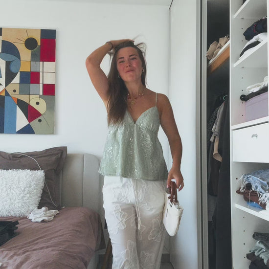 Pantalon blanc brodé été