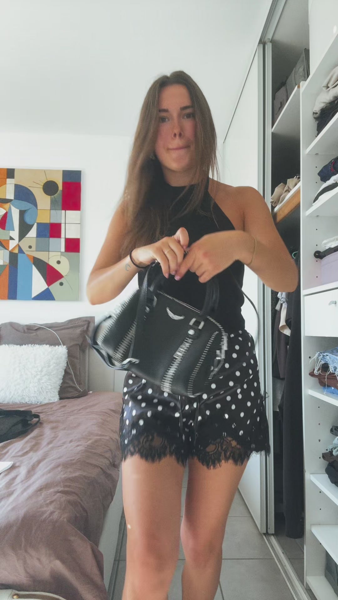 Short à pois et dentelle court femme